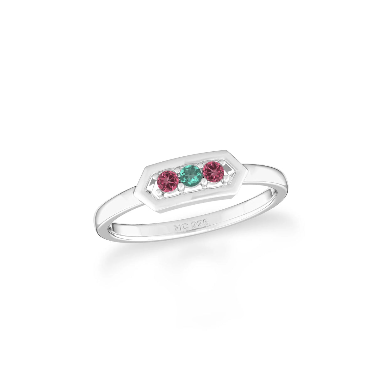 green tourmaline pink tourmaline prong-set ring