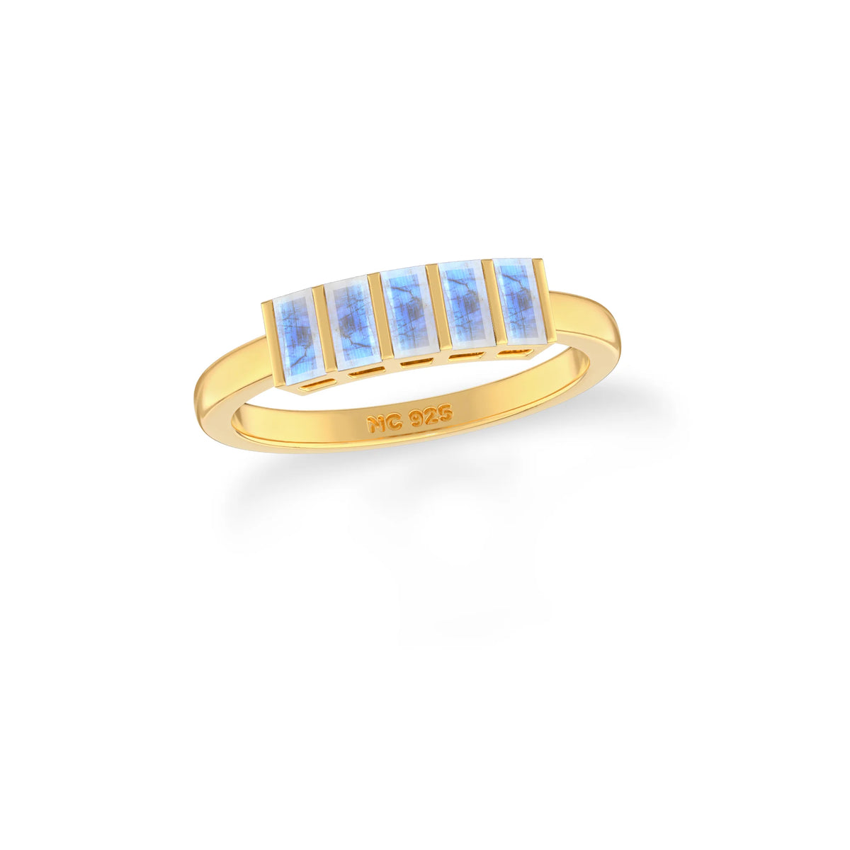 rainbow-moonstone bezel-set ring
