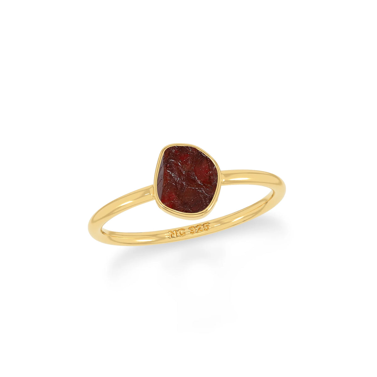 Natural Rough Red Garnet Stackable Rings for Women in 18K Gold Vermeil