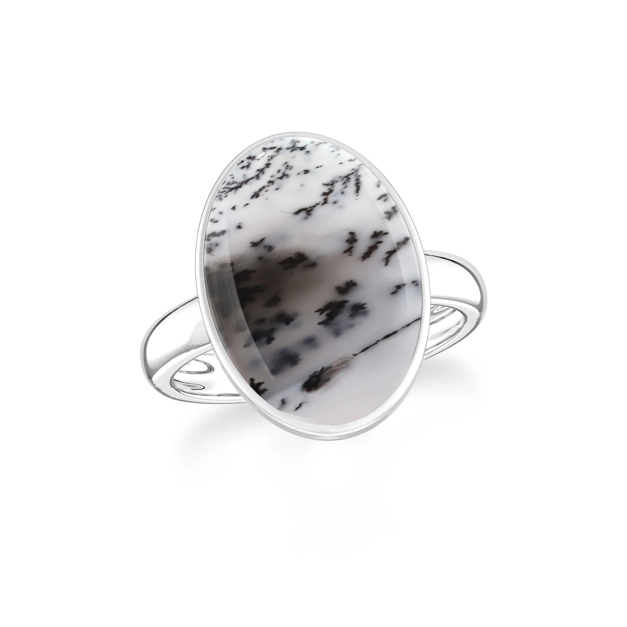 Natural Dendritic Opal Cab Ring 925 Sterling Silver