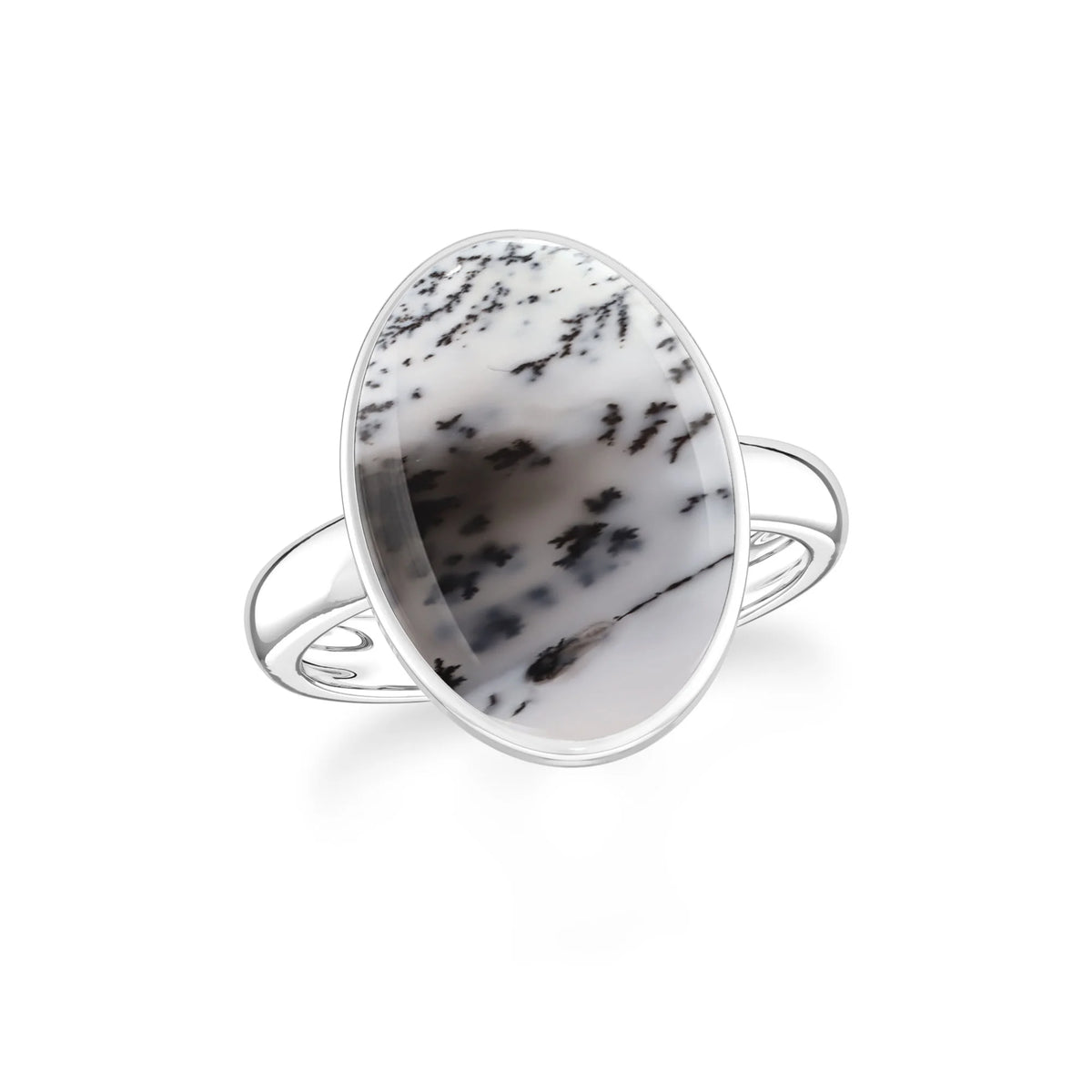 Natural Dendritic Opal Cab Ring 925 Sterling Silver