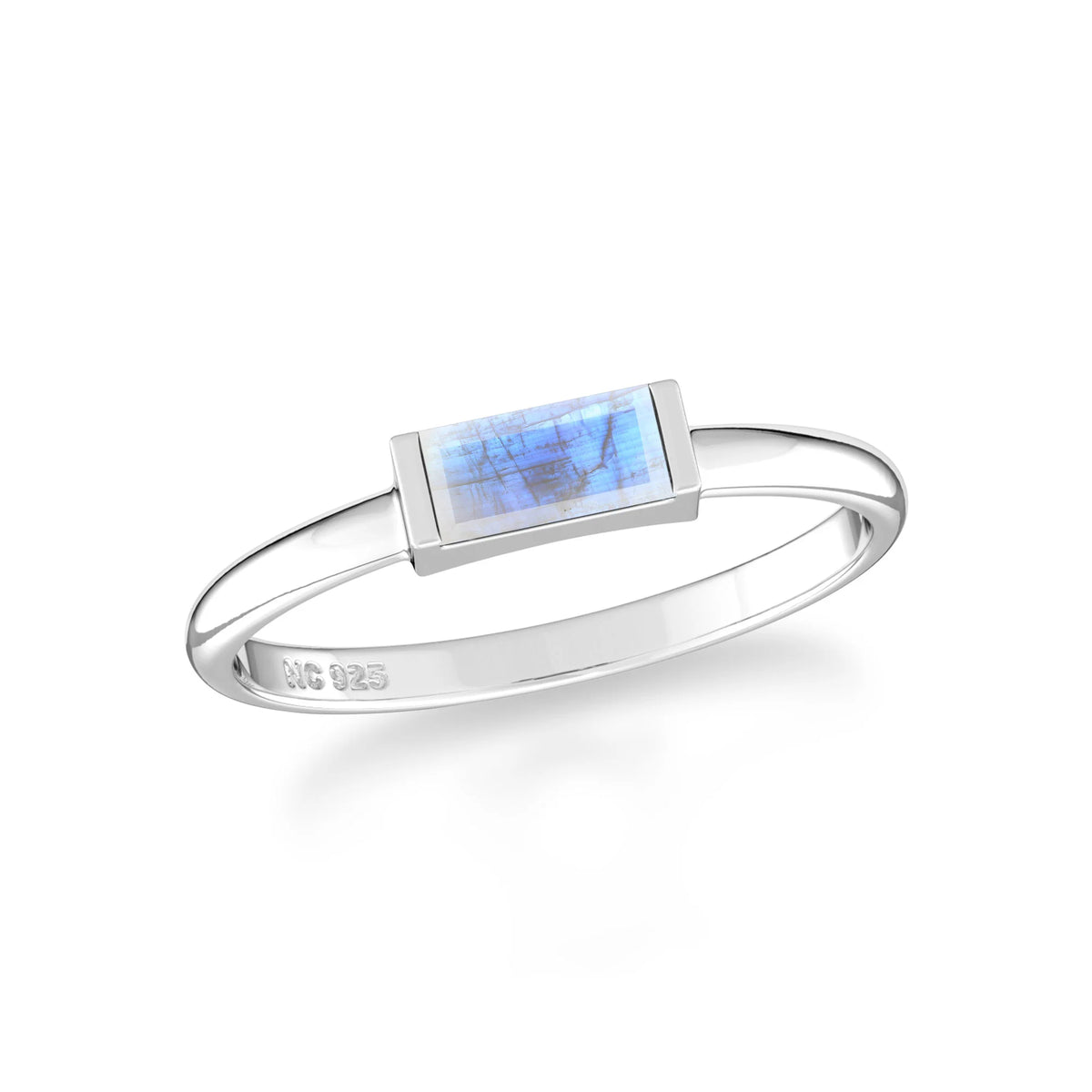 rainbow-moonstone bezel-set ring