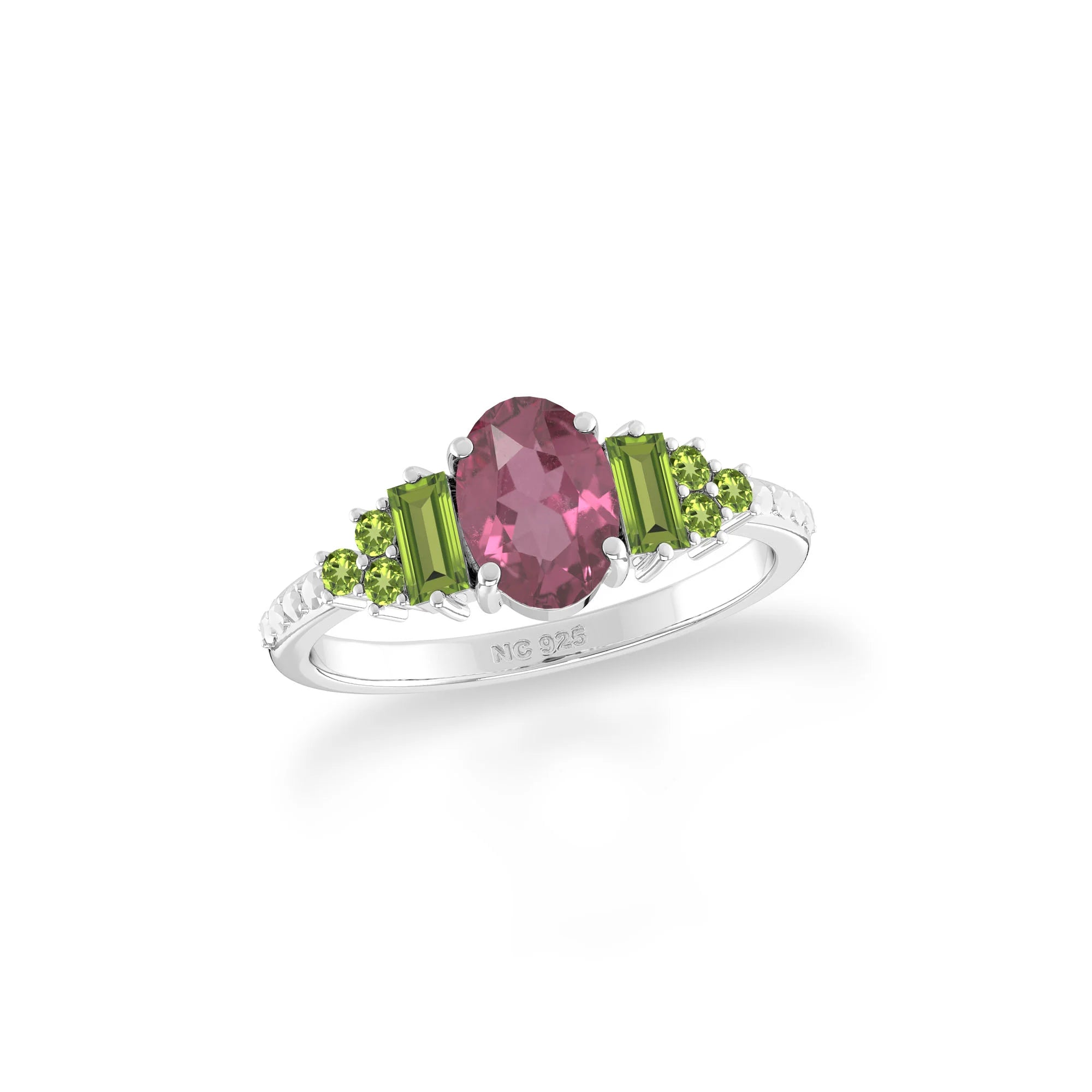 pink-tourmaline-peridot prong-set ring