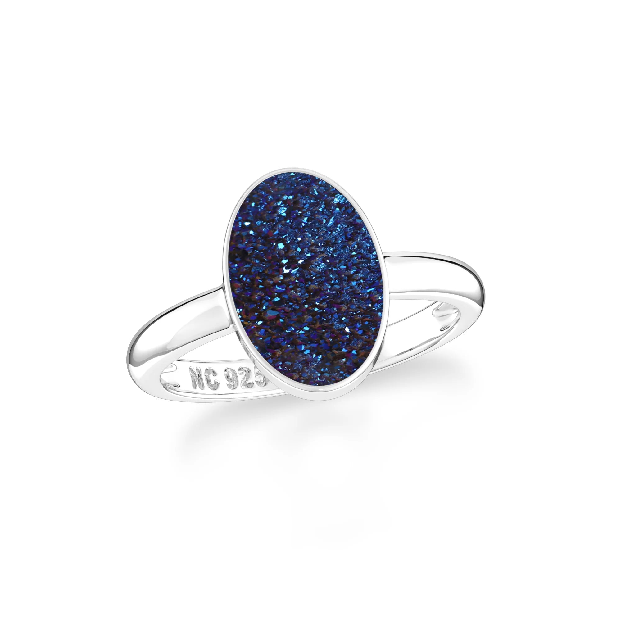 titanium druzy blue bezel-set ring