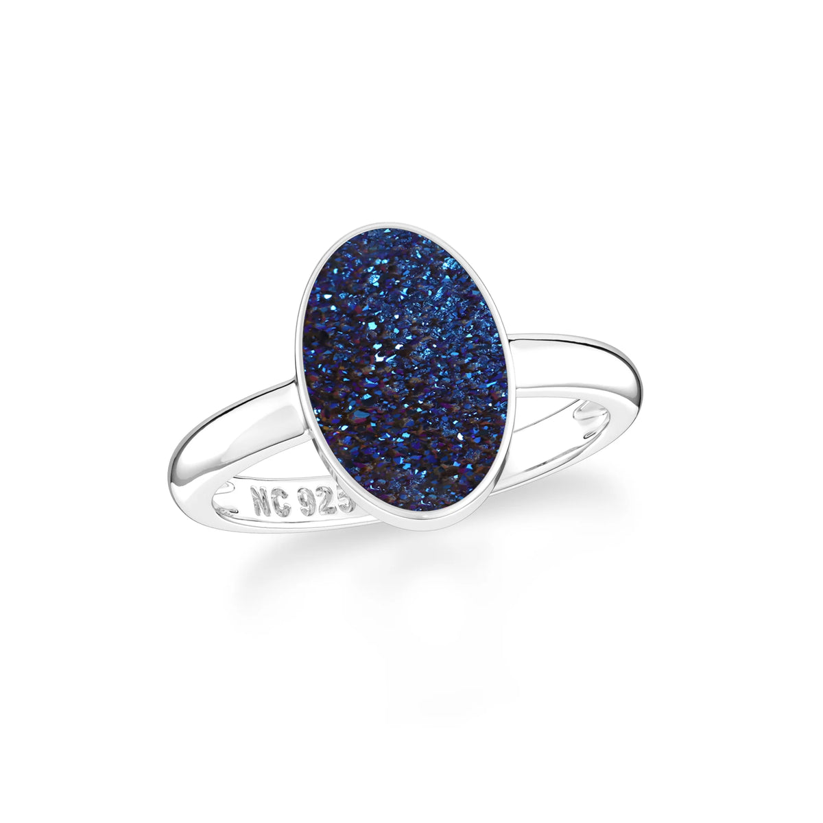 titanium druzy blue bezel-set ring