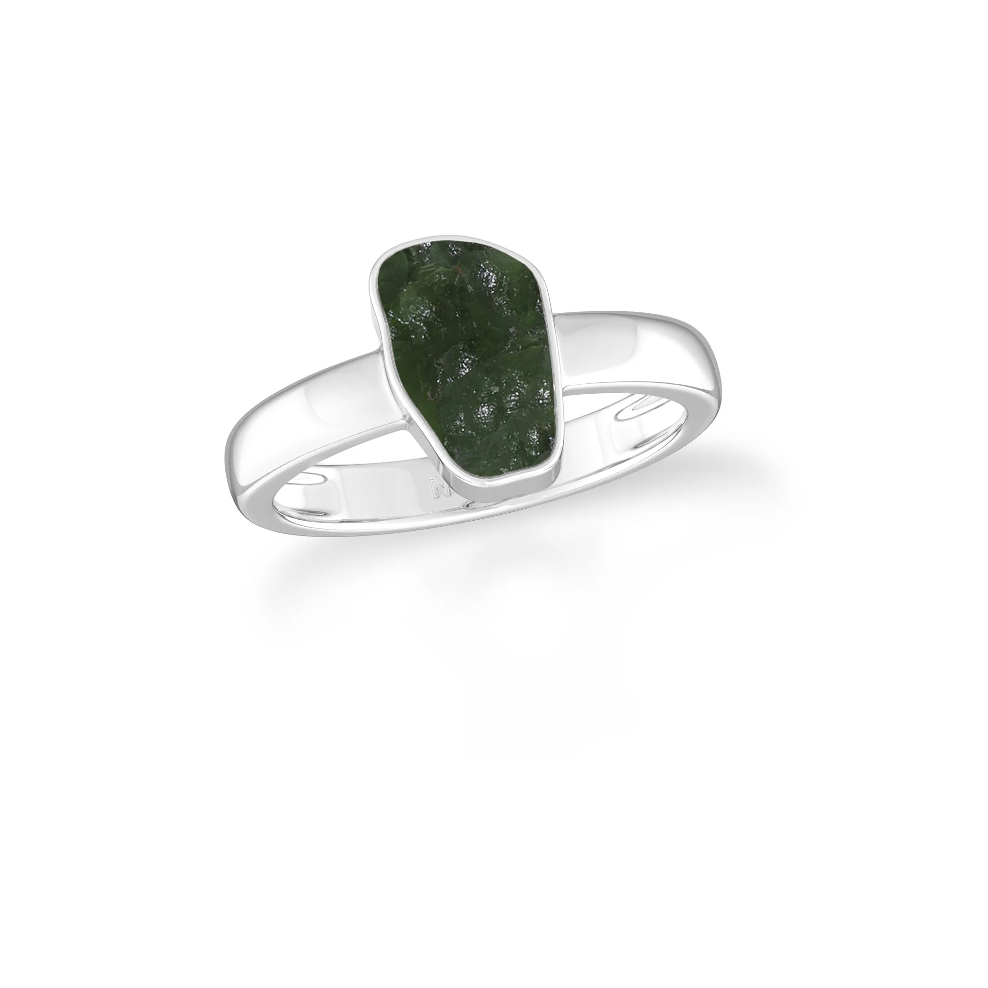 moldavite bezel-set ring