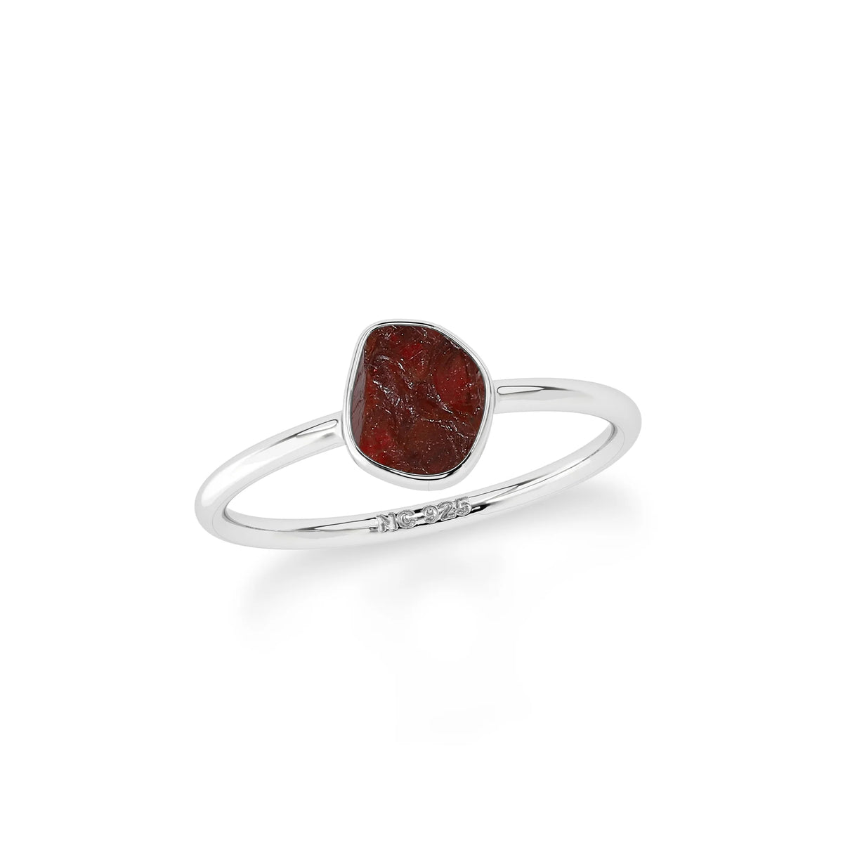 red garnet stackable bezel-set ring