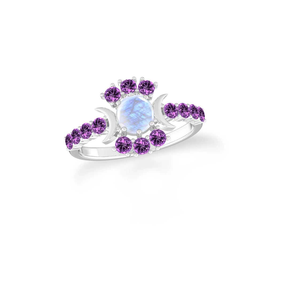 Natural Rainbow Moonstone & Amethyst Ring