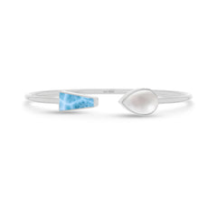 Natural Cab Pearl with Larimar Pear-Tie Shape Twister Bracelets for Women in Sterling Silver