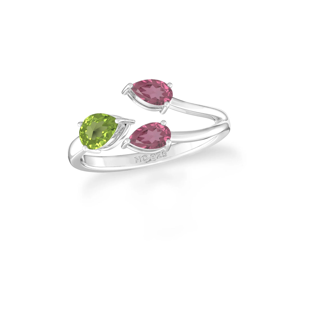 natural peridot & pink tourmaline ring