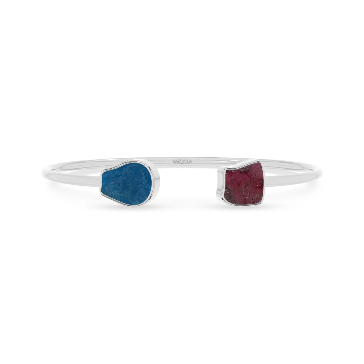 neon apatite with rhodolite garnet twister bracelet