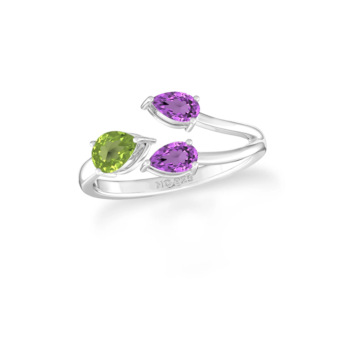 natural peridot & amethyst ring