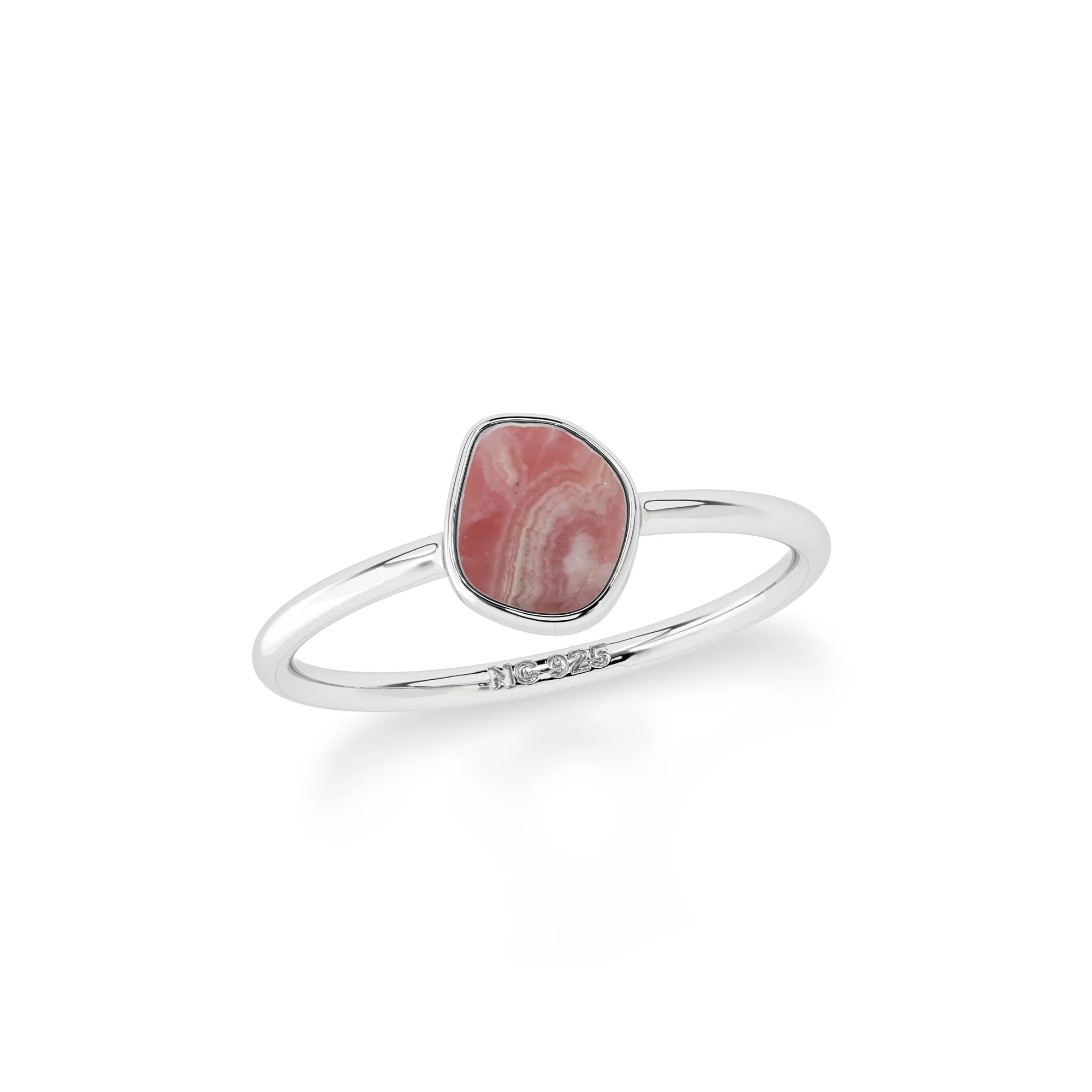 rhodochrosite stackable bezel-set ring