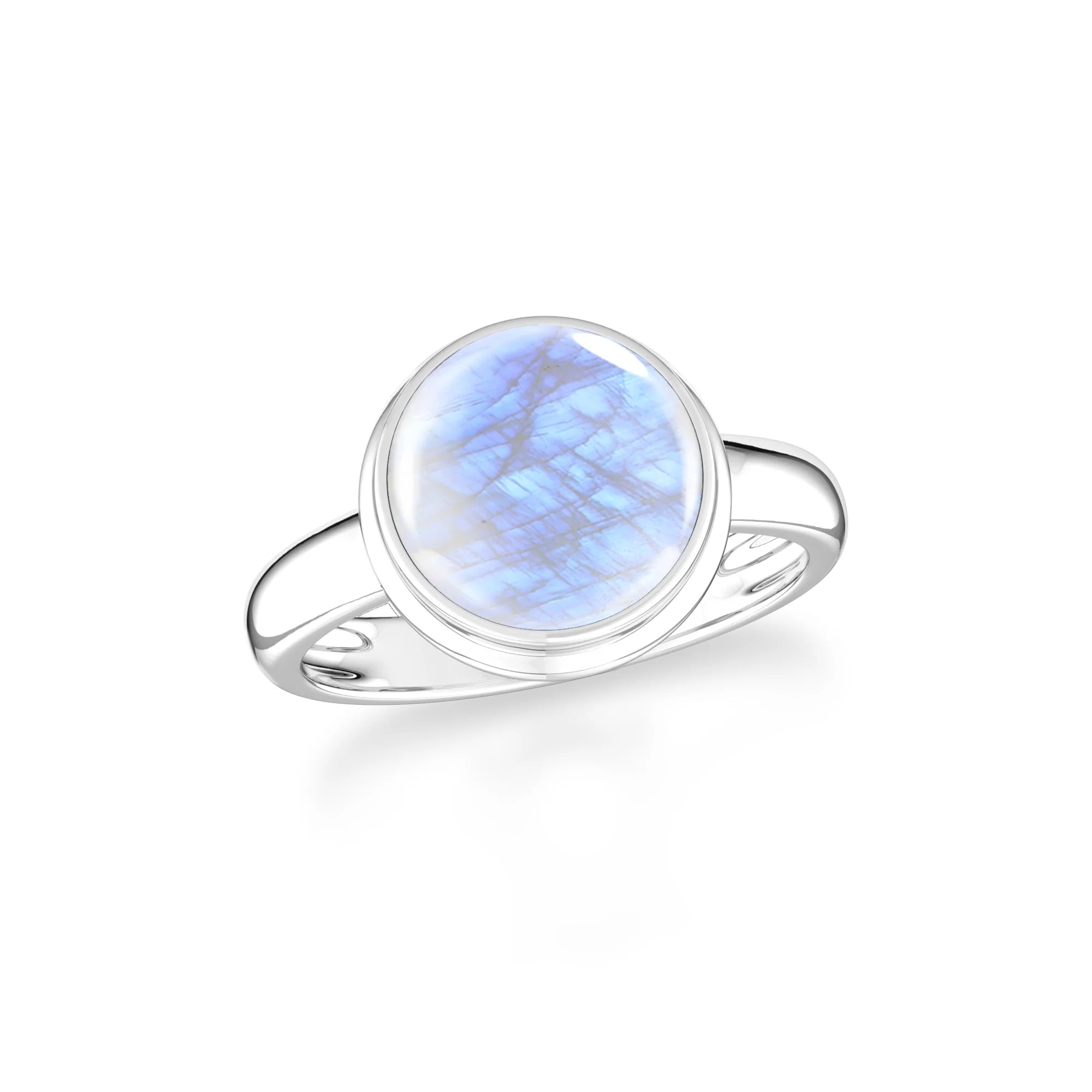 rainbow-moonstone bezel-set ring