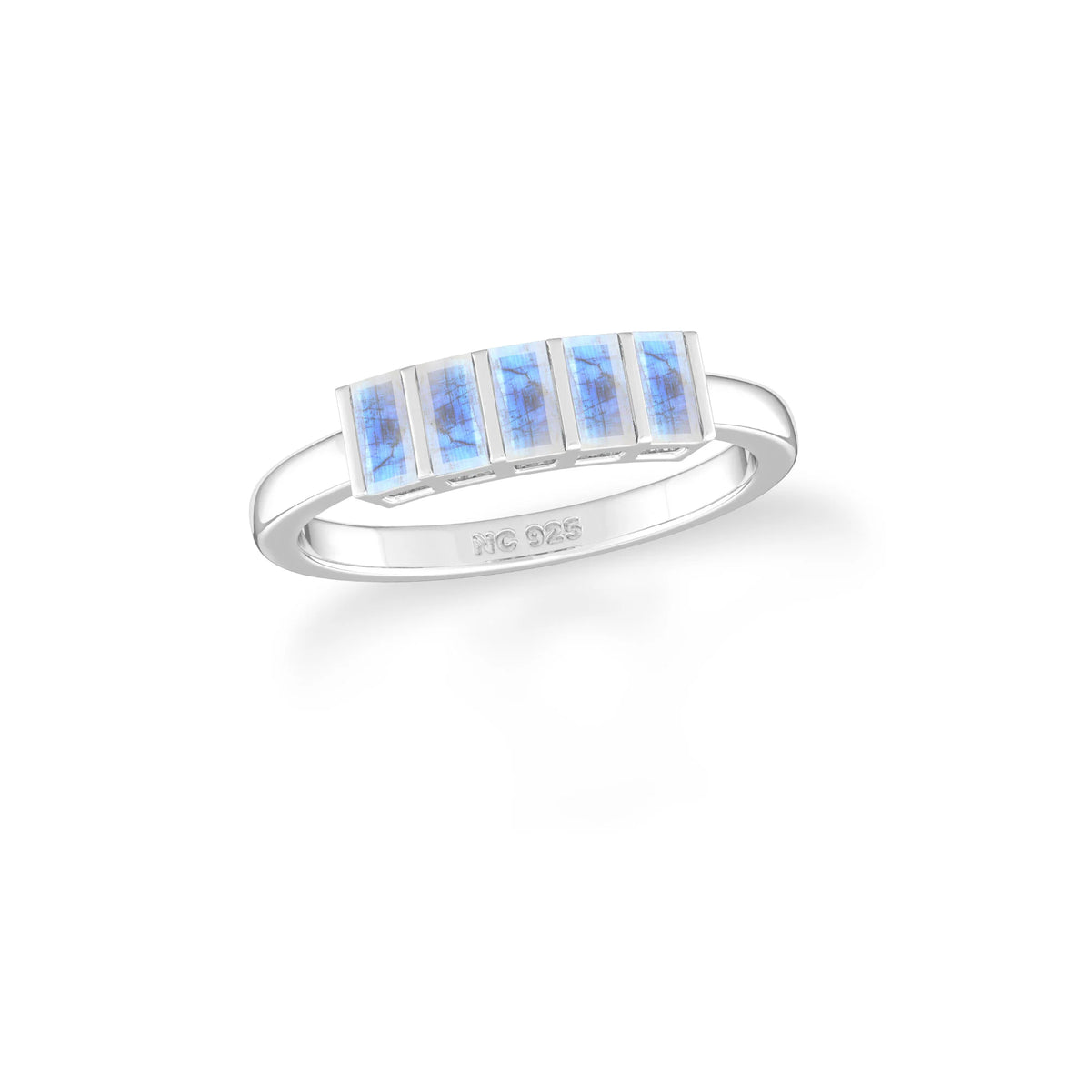 rainbow-moonstone bezel-set ring