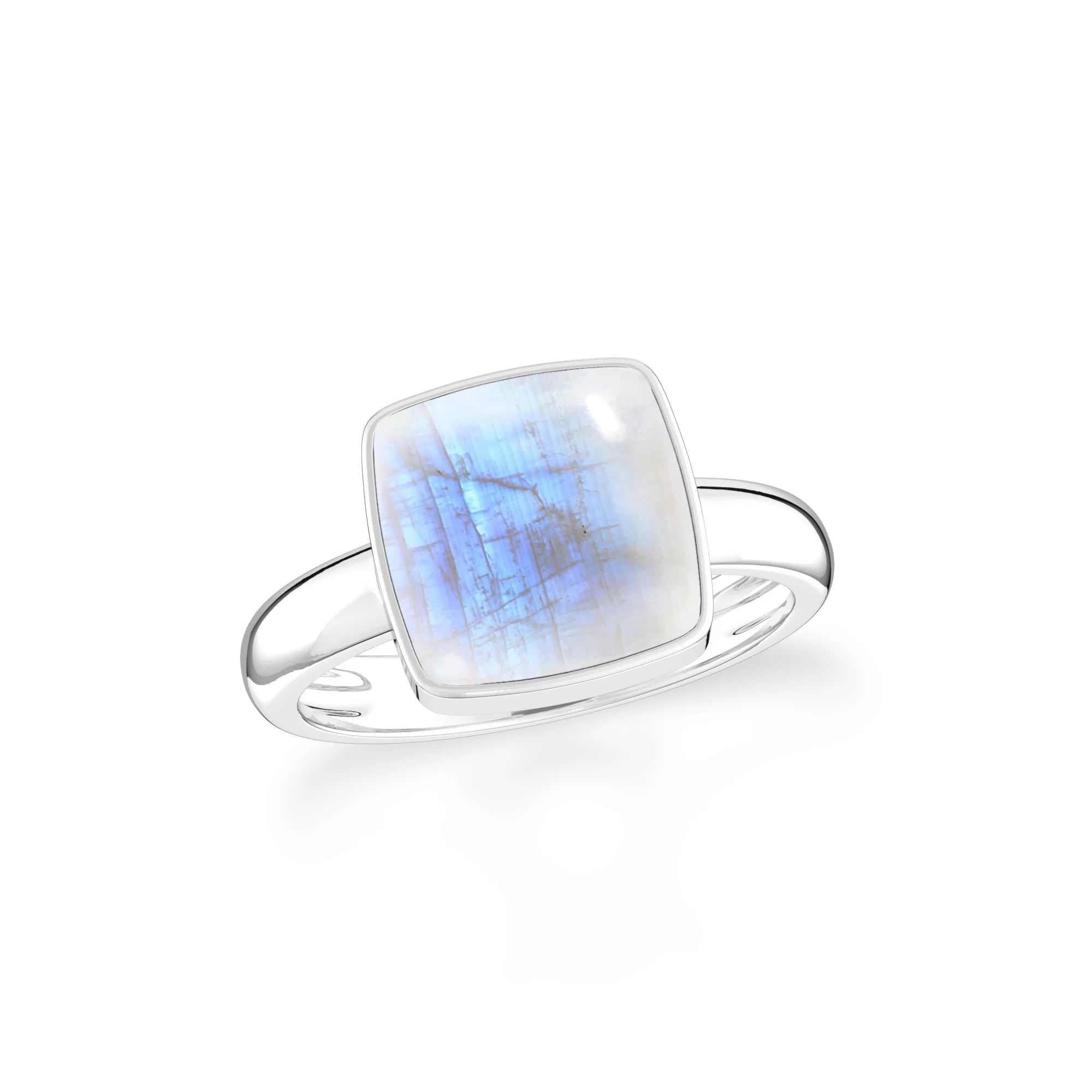 rainbow-moonstone bezel-set ring