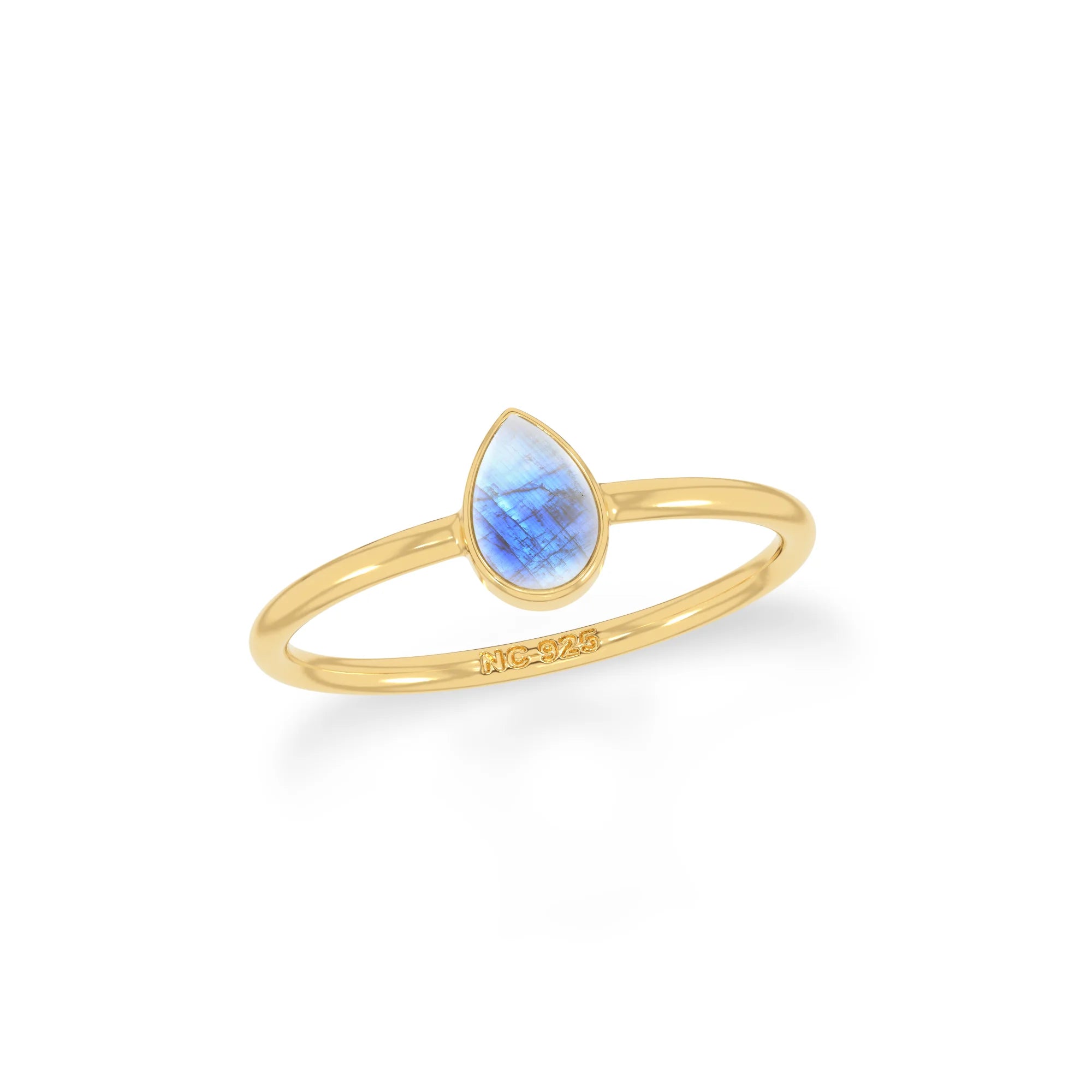 rainbow moonstone bezel-set ring