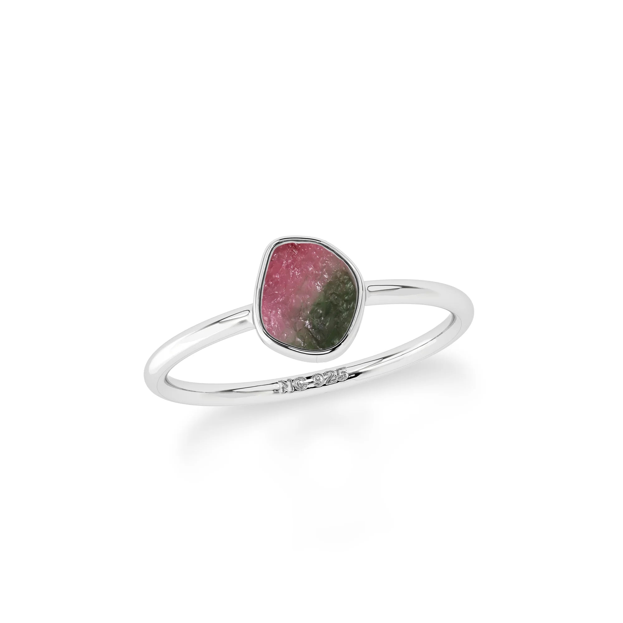 watermelon tourmaline stackable bezel-set ring