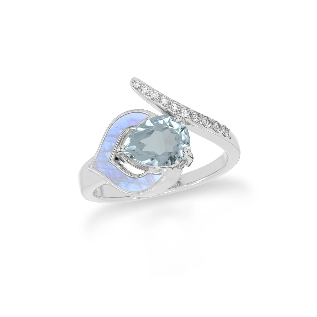 Natural Aquamarine & Rainbow Moonstone Ring