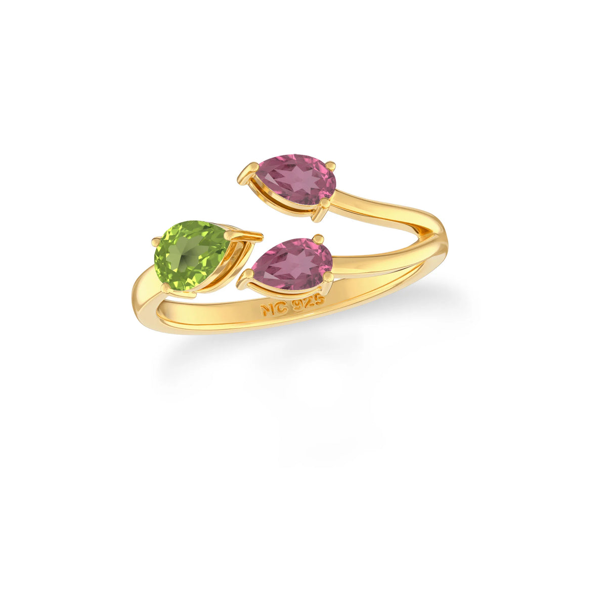 natural peridot & pink tourmaline ring
