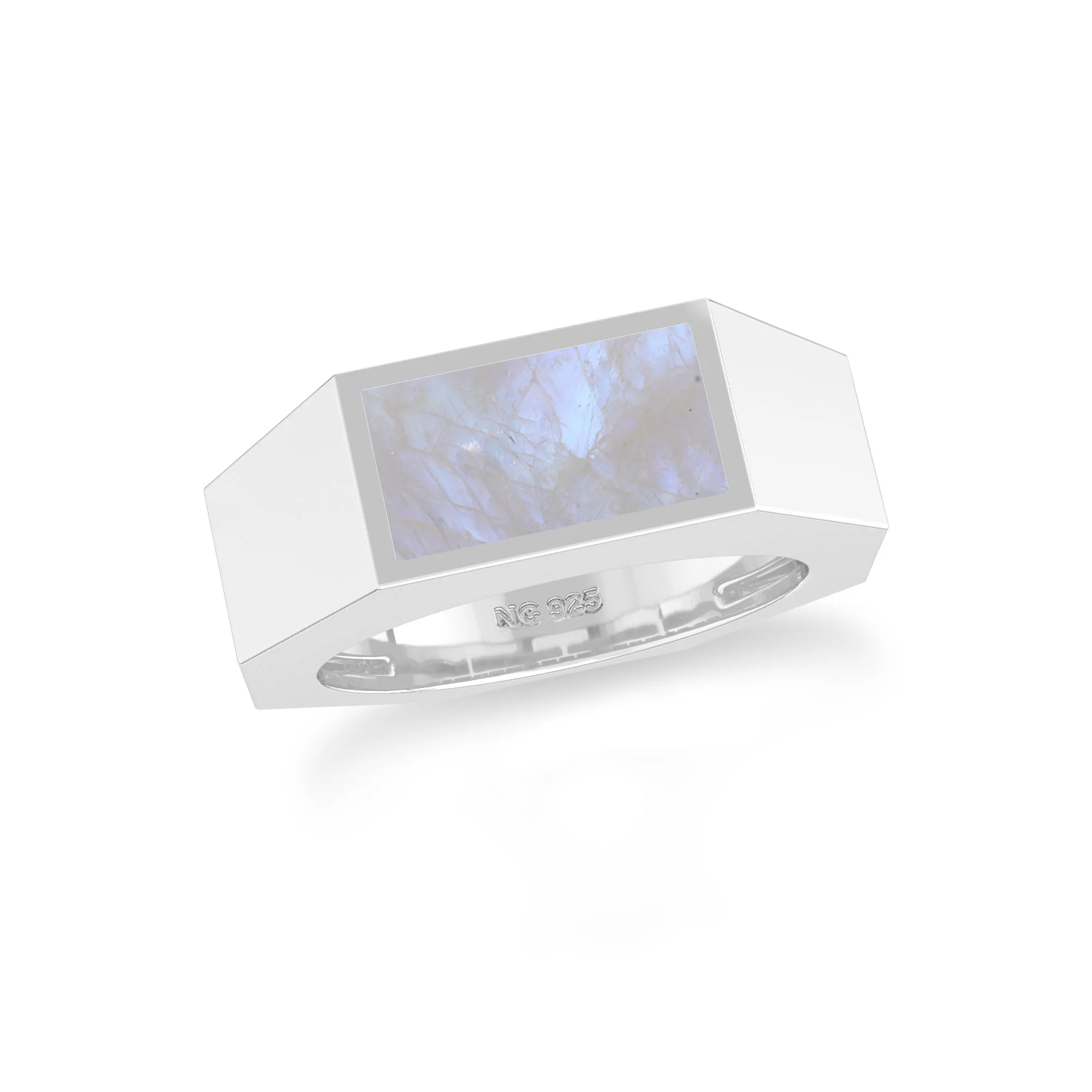 rainbow moonstone mens bezel-set ring