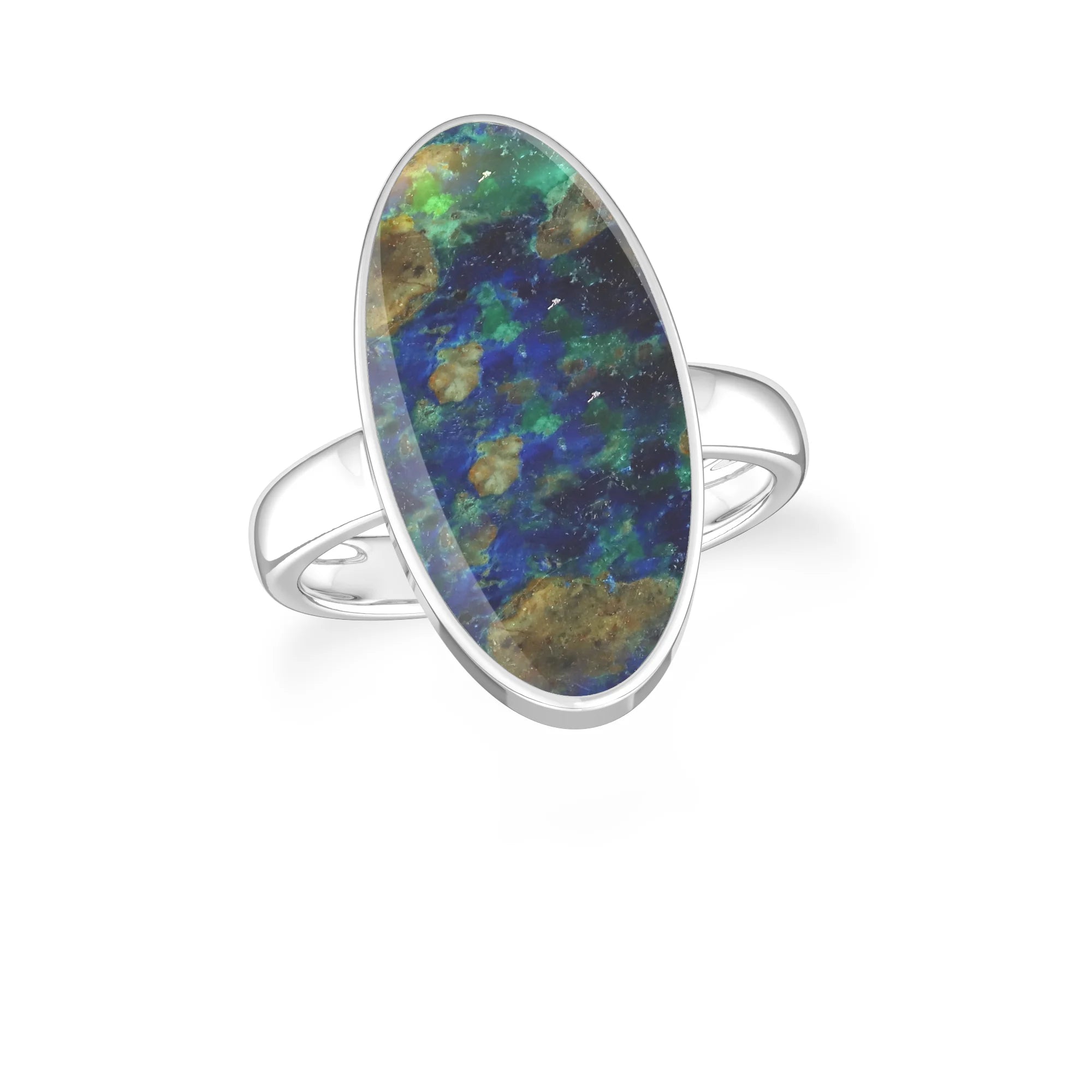 azurite malachite bezel-set ring
