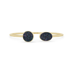 Natural Cab Multi Titanium Druzy Oval-Round Shape Twister Bracelets for Women in 18K Gold Vermeil