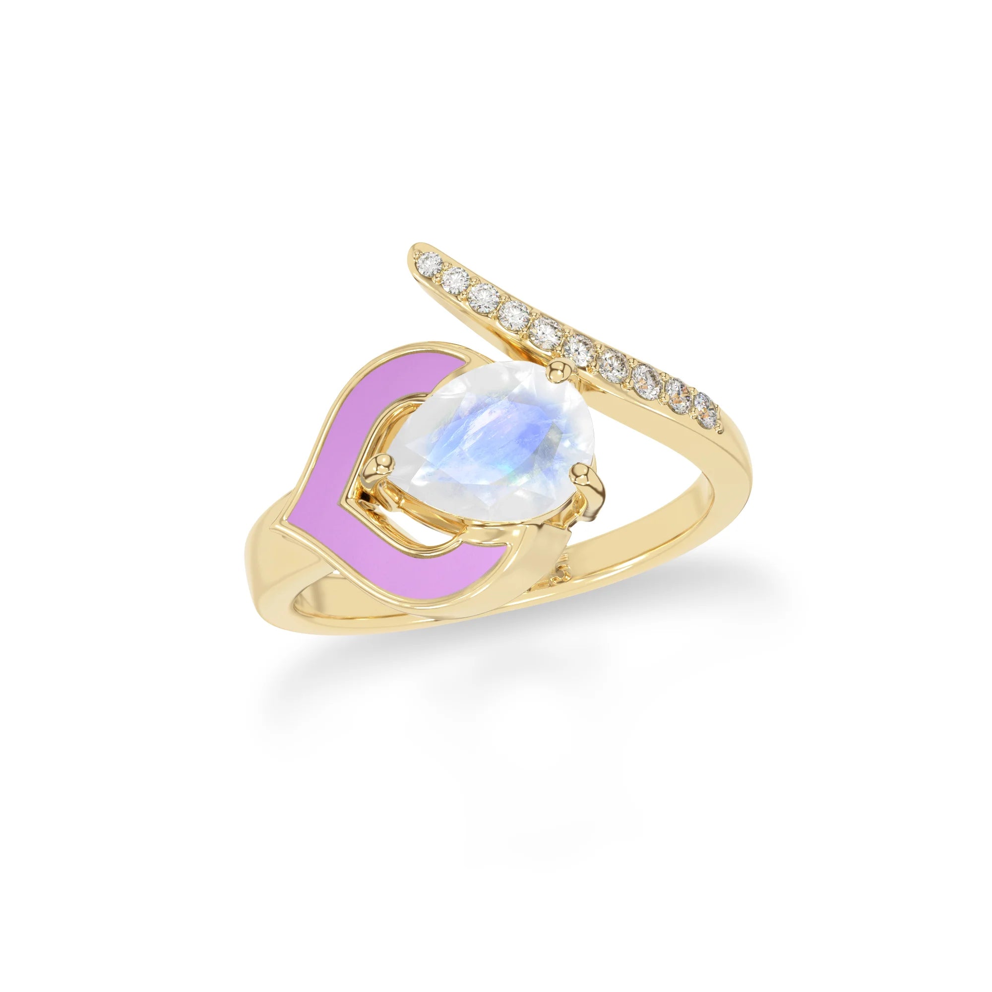 Natural Rainbow Moonstone & Amethyst Ring