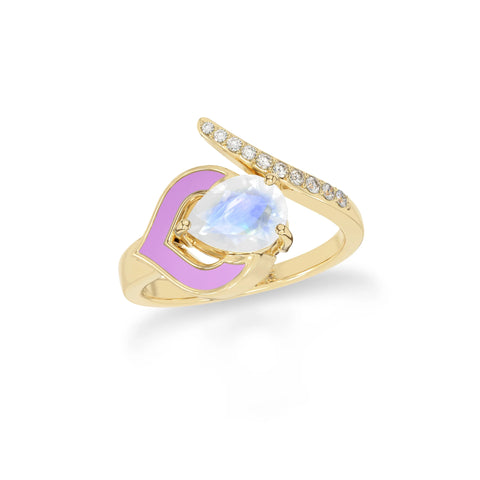 Natural Rainbow Moonstone & Amethyst Ring