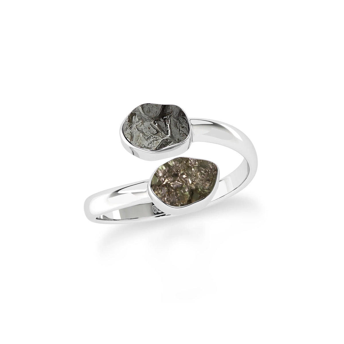 meteorite-pyrite bezel-set ring