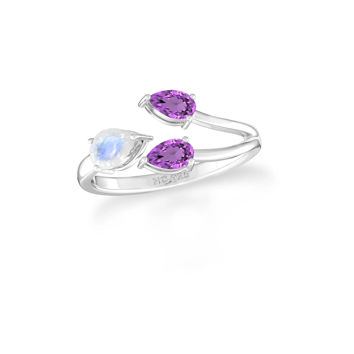 natural rainbow moonstone & amethyst ring