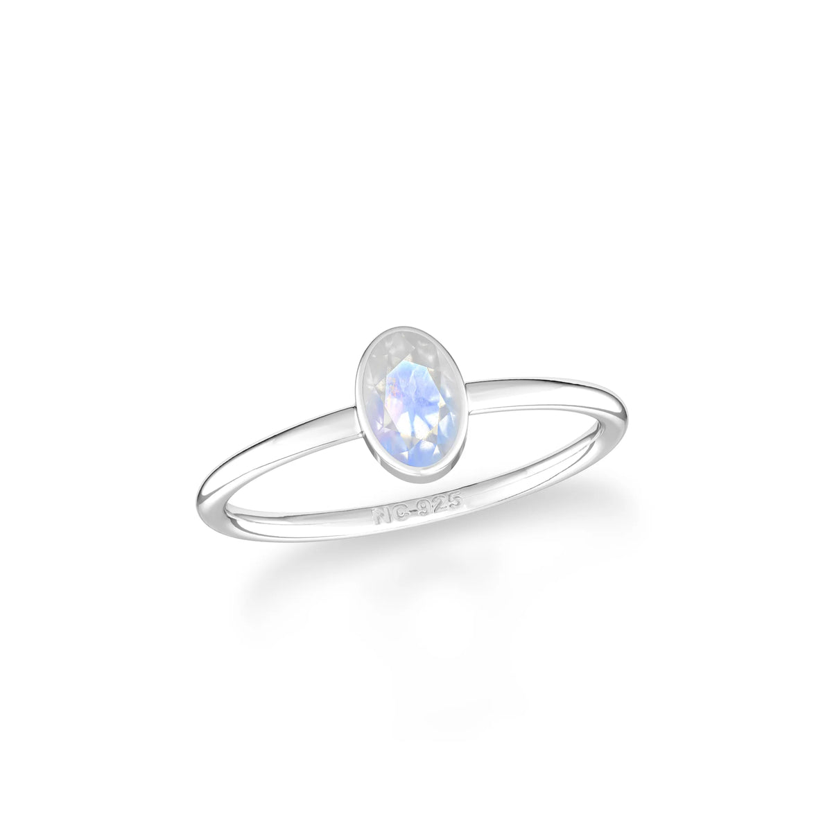 rainbow moonstone stackable bezel-set ring