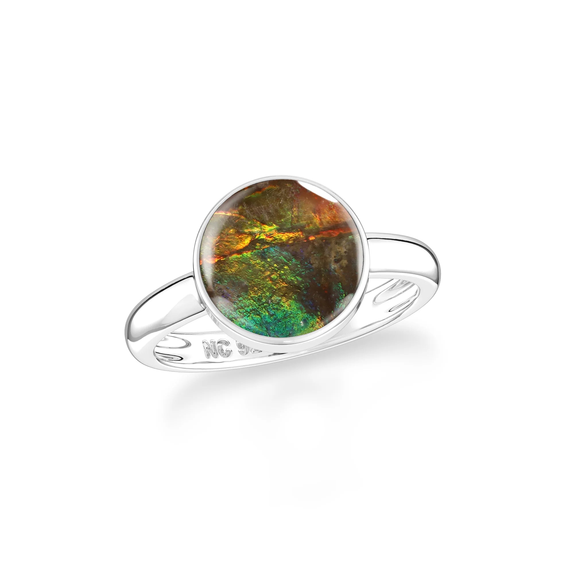 ammolite bezel-set ring