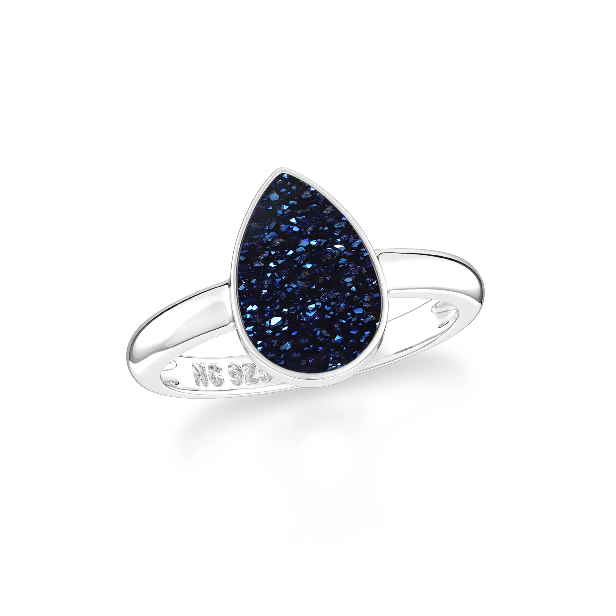 titanium druzy blue bezel-set ring