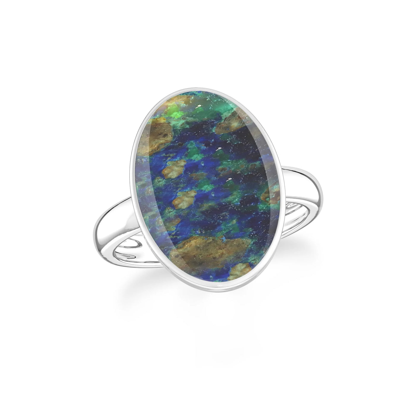 azurite malachite bezel-set ring