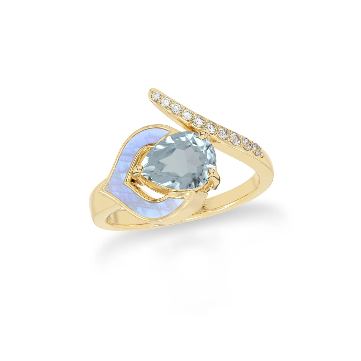 Natural Aquamarine & Rainbow Moonstone Ring