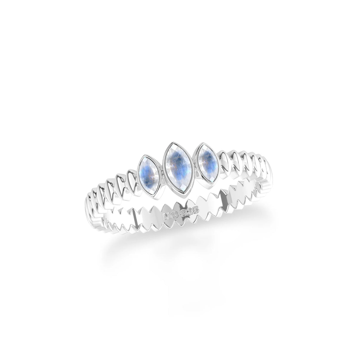 rainbow-moonstone bezel-set ring