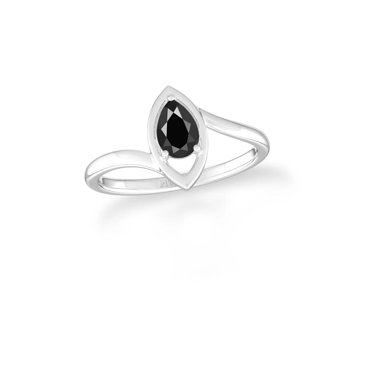 natural black tourmaline ring for women in sterling silver