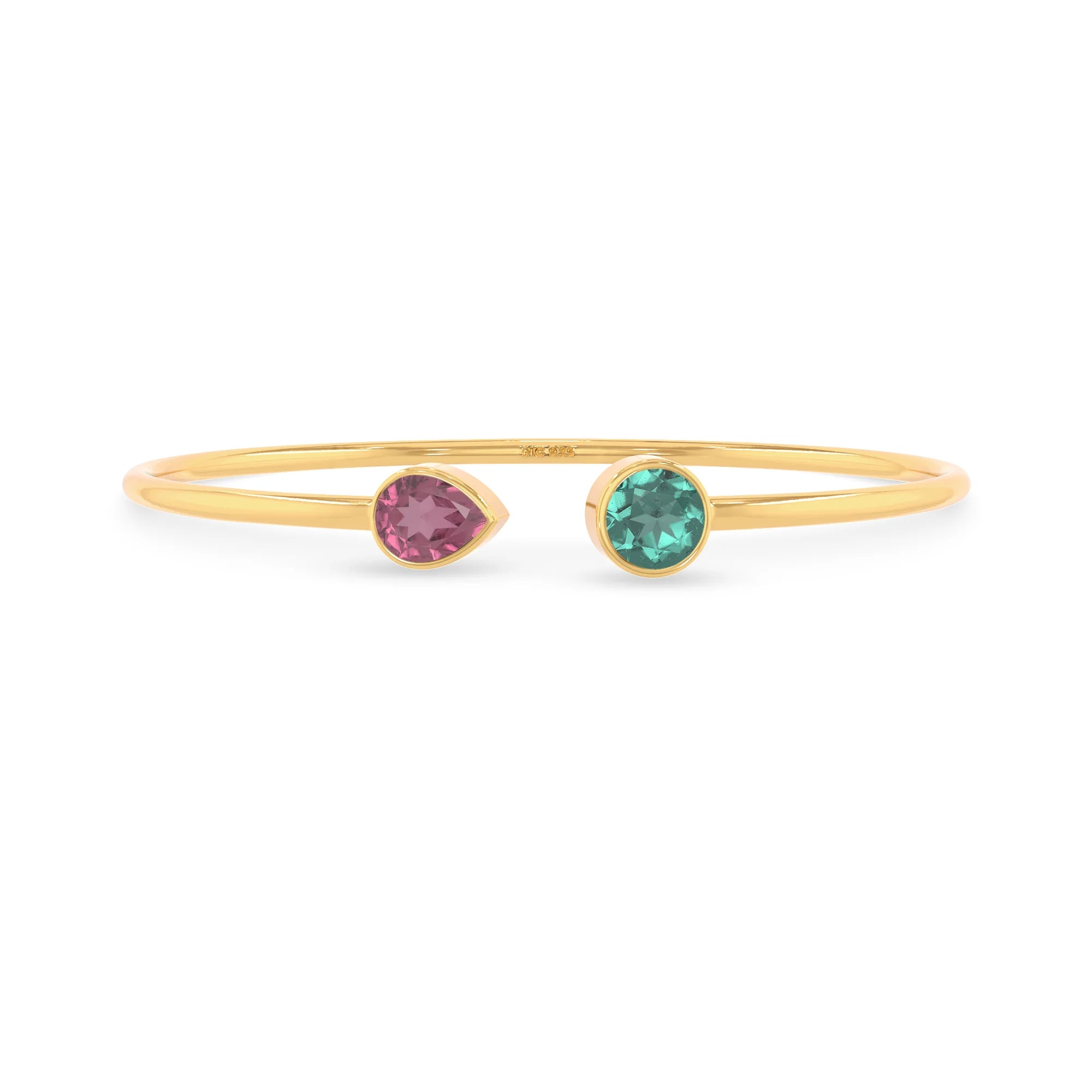 pink tourmaline with green tourmaline cut bracelet