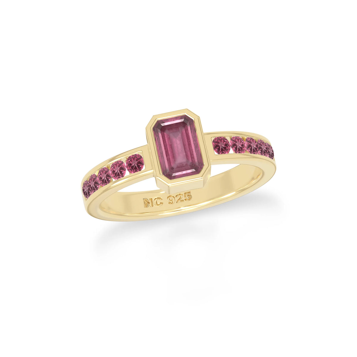 natural pink tourmaline rings for women in 18k yellow gold vermeil