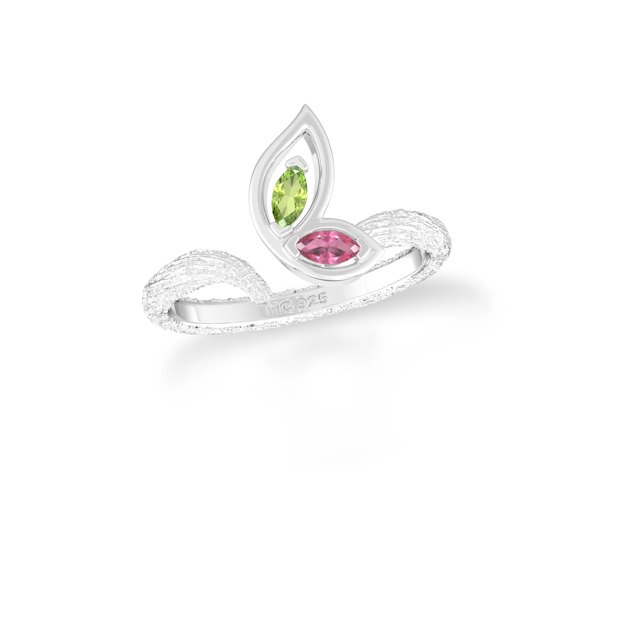 peridot-pink tourmaline prong-set ring