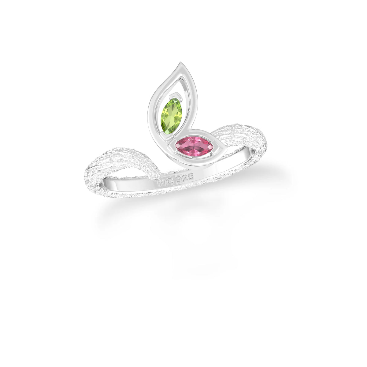 peridot-pink tourmaline prong-set ring