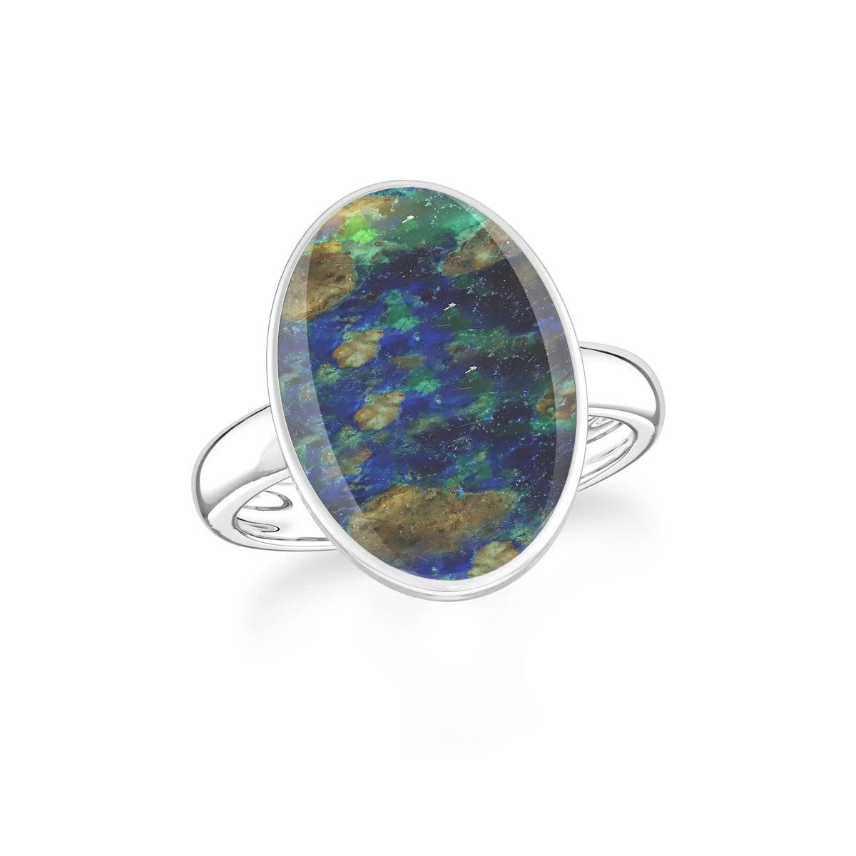 azurite malachite bezel-set ring
