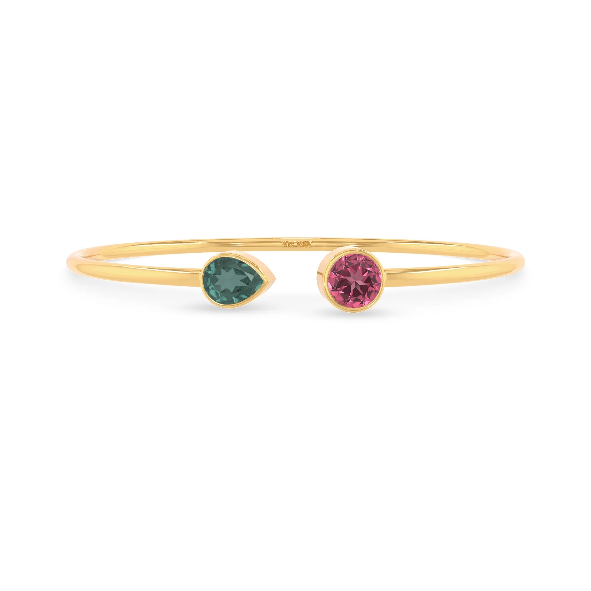 green tourmaline with pink tourmaline cut bracelet