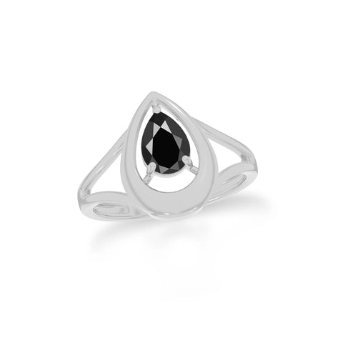 natural black tourmaline ring for women in sterling silver