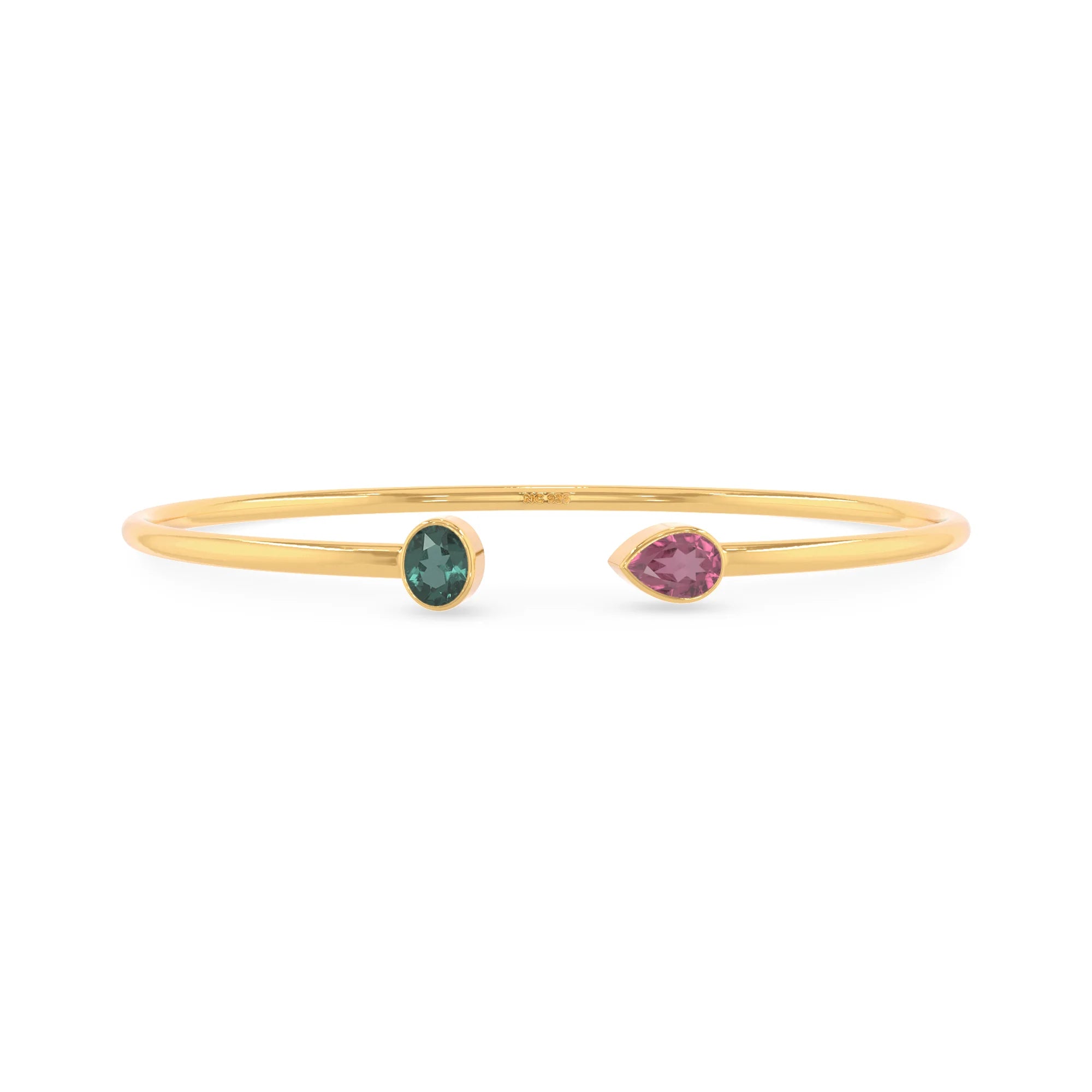 green tourmaline with pink tourmaline cut bracelet