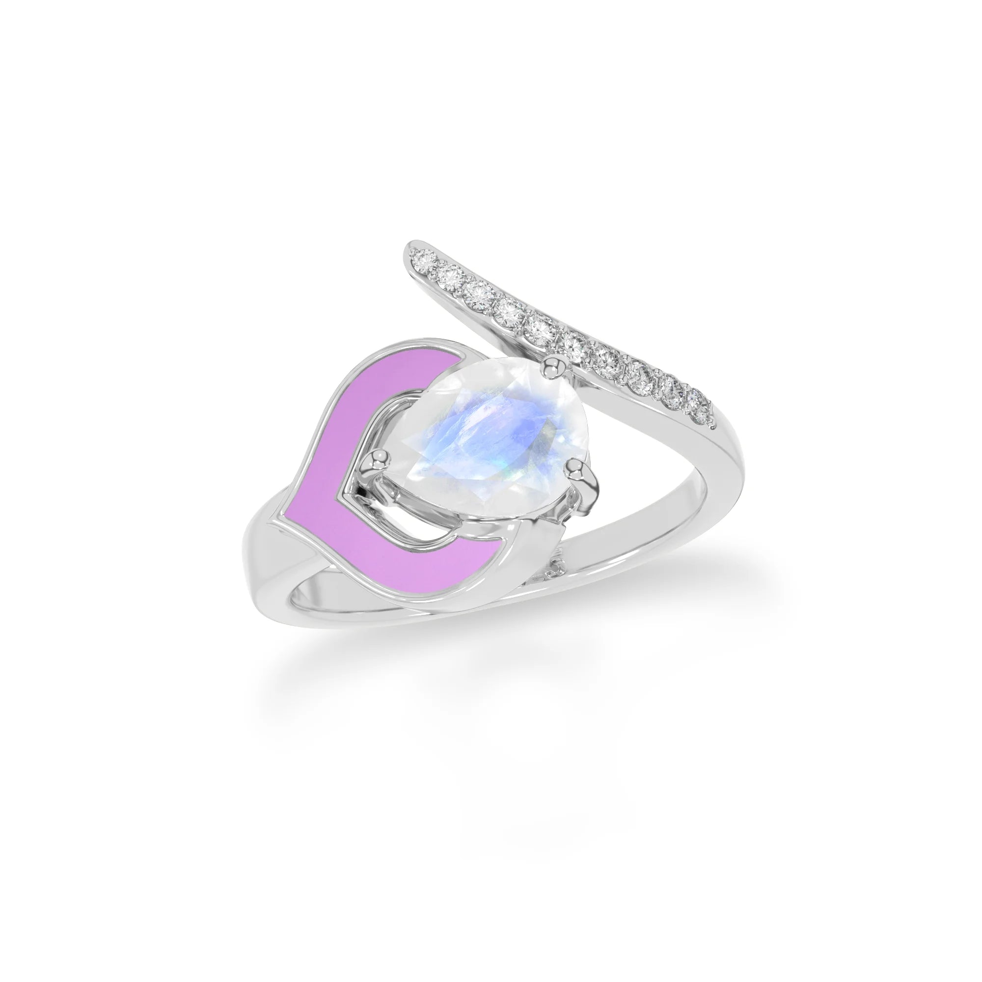 Natural Rainbow Moonstone & Amethyst Ring