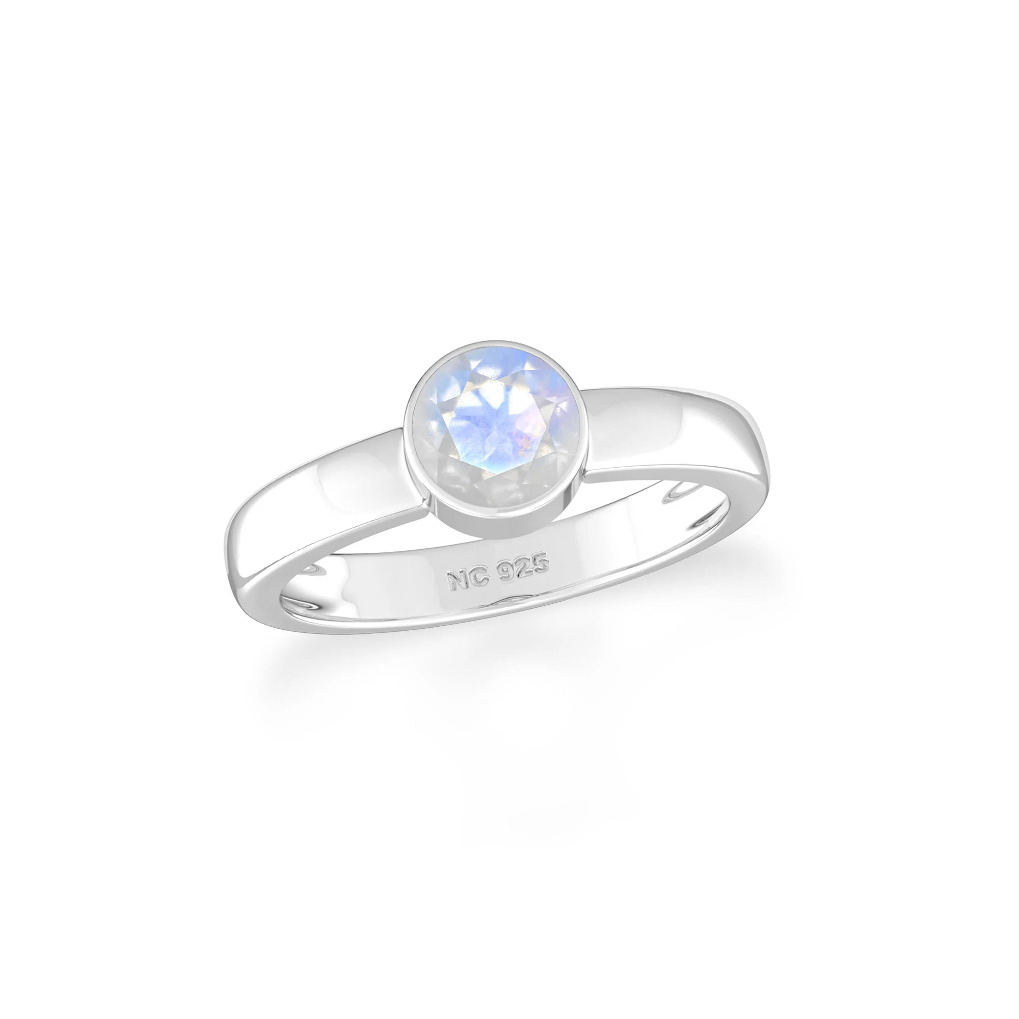 rainbow-moonstone bezel-set ring
