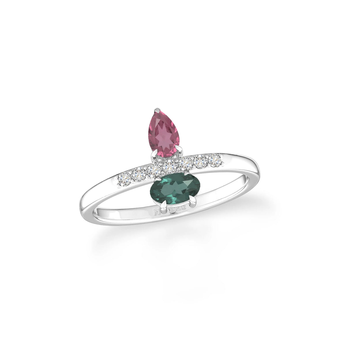 pink-tourmaline-green-tourmaline prong-set ring