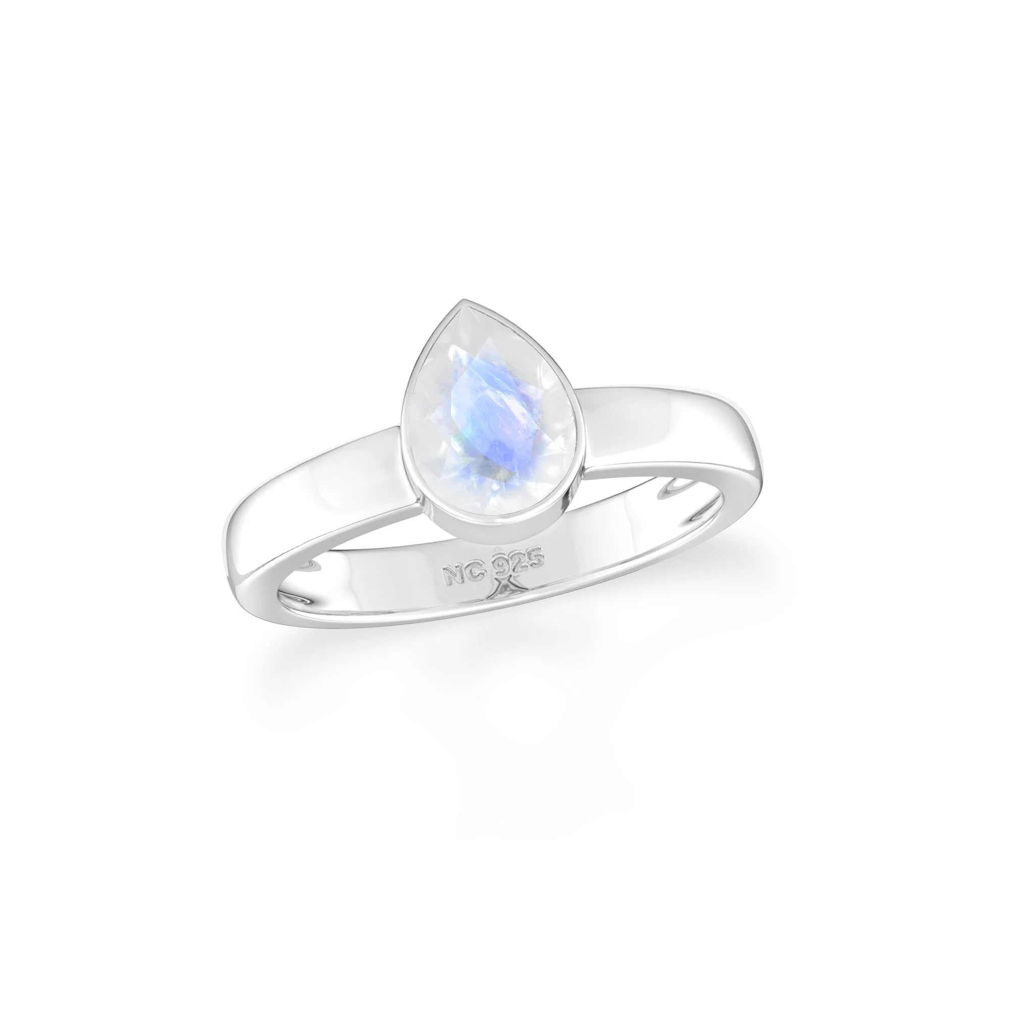 rainbow-moonstone bezel-set ring